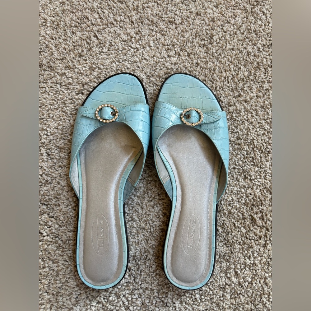 Talbots Leather Light Blue Croc-Embossed Sandals
